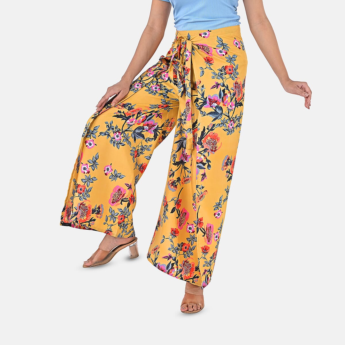 Beige Floral Printed Boho Wrap Pants - One Size Fits Most image number 4