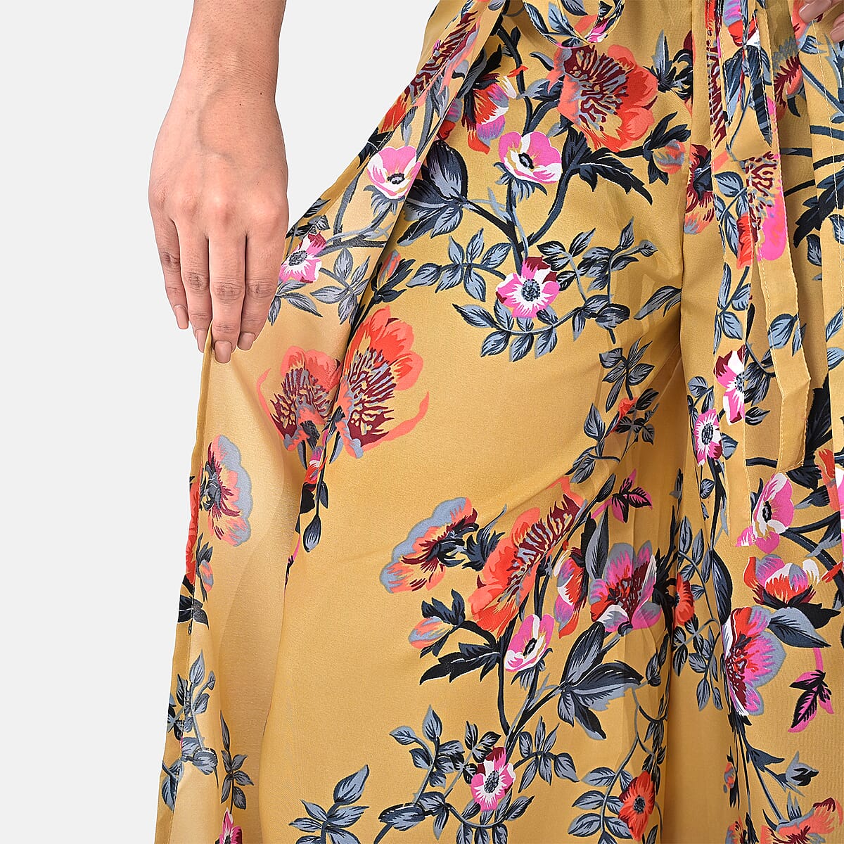 Beige Floral Printed Boho Wrap Pants - One Size Fits Most image number 7