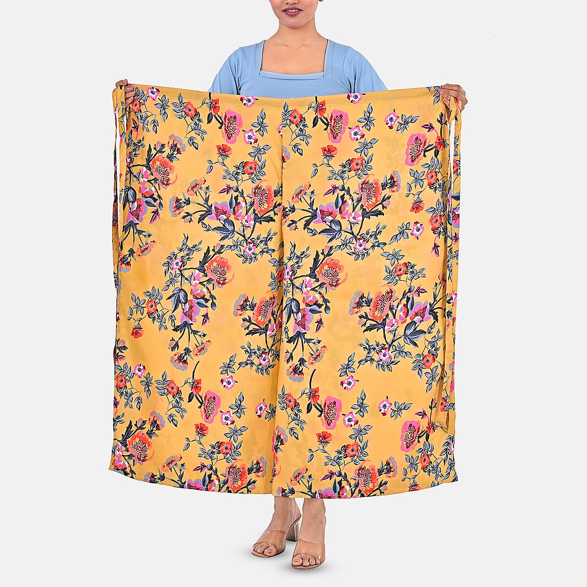 Beige Floral Printed Boho Wrap Pants - One Size Fits Most image number 9