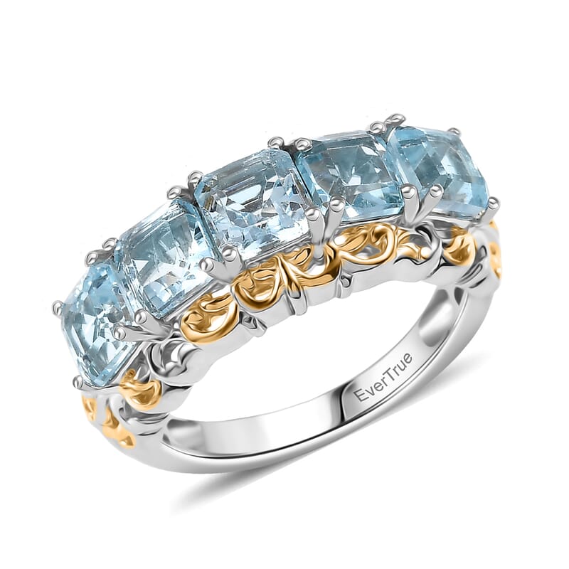 EverTrue Sky Blue Topaz Ring in 18K YG Plated and Platinum Bond 4.10 ctw (Size 10.0)