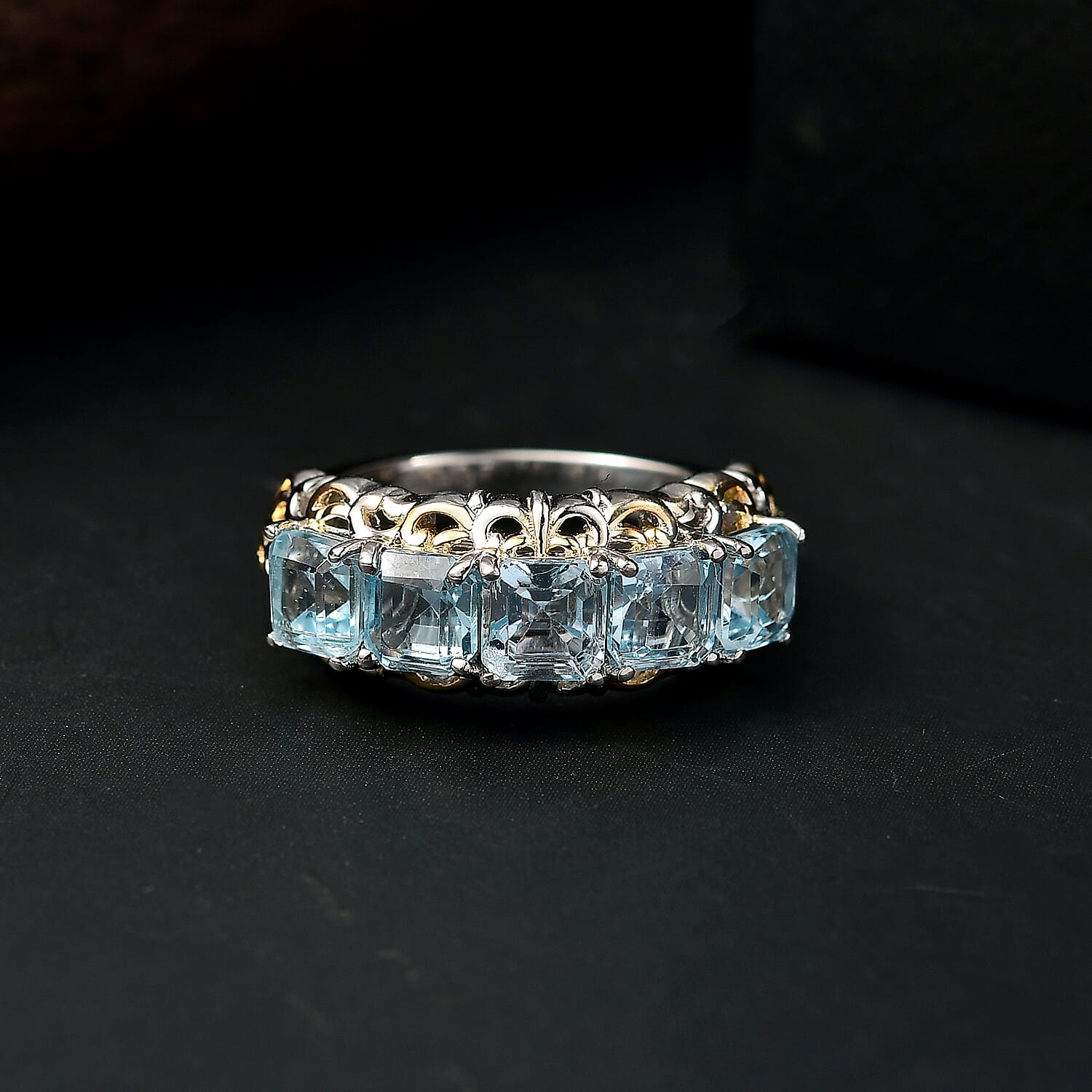 EverTrue Sky Blue Topaz Ring in 18K YG Plated and Platinum Bond 4.10 ctw (Size 10.0)