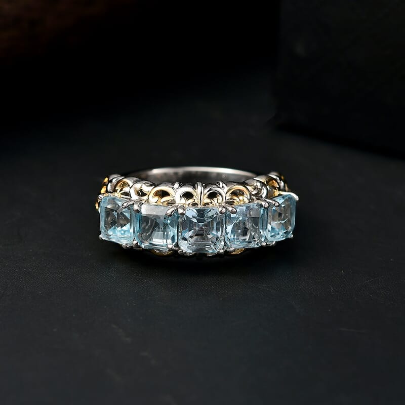 EverTrue Sky Blue Topaz Ring in 18K YG Plated and Platinum Bond 4.10 ctw (Size 10.0)