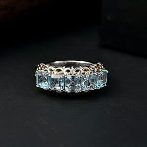 EverTrue Sky Blue Topaz Ring in 18K YG Plated and Platinum Bond 4.10 ctw (Size 7.0)