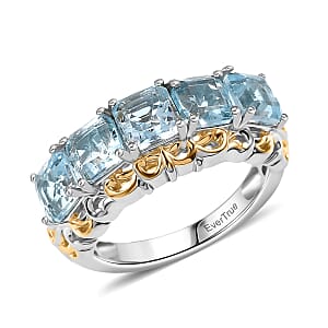 EverTrue Sky Blue Topaz 4.10 ctw Ring in 18K YG Plated and Platinum Bond (Size 8.0)