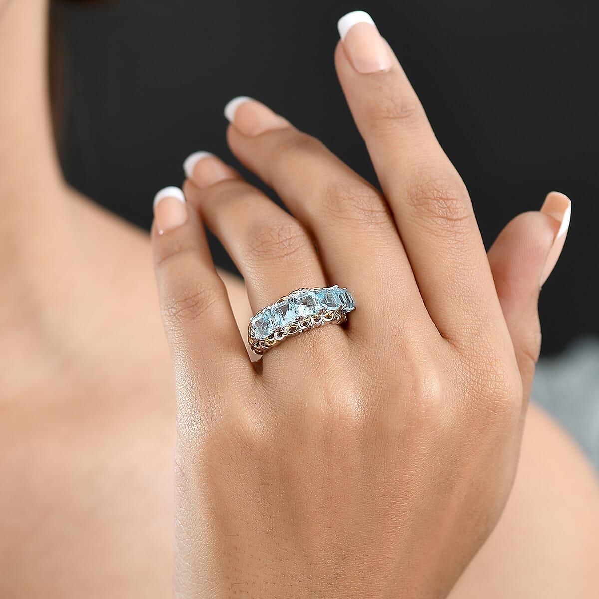 EverTrue Sky Blue Topaz 4.10 ctw Ring in 18K YG Plated and Platinum Bond (Size 8.0) image number 2