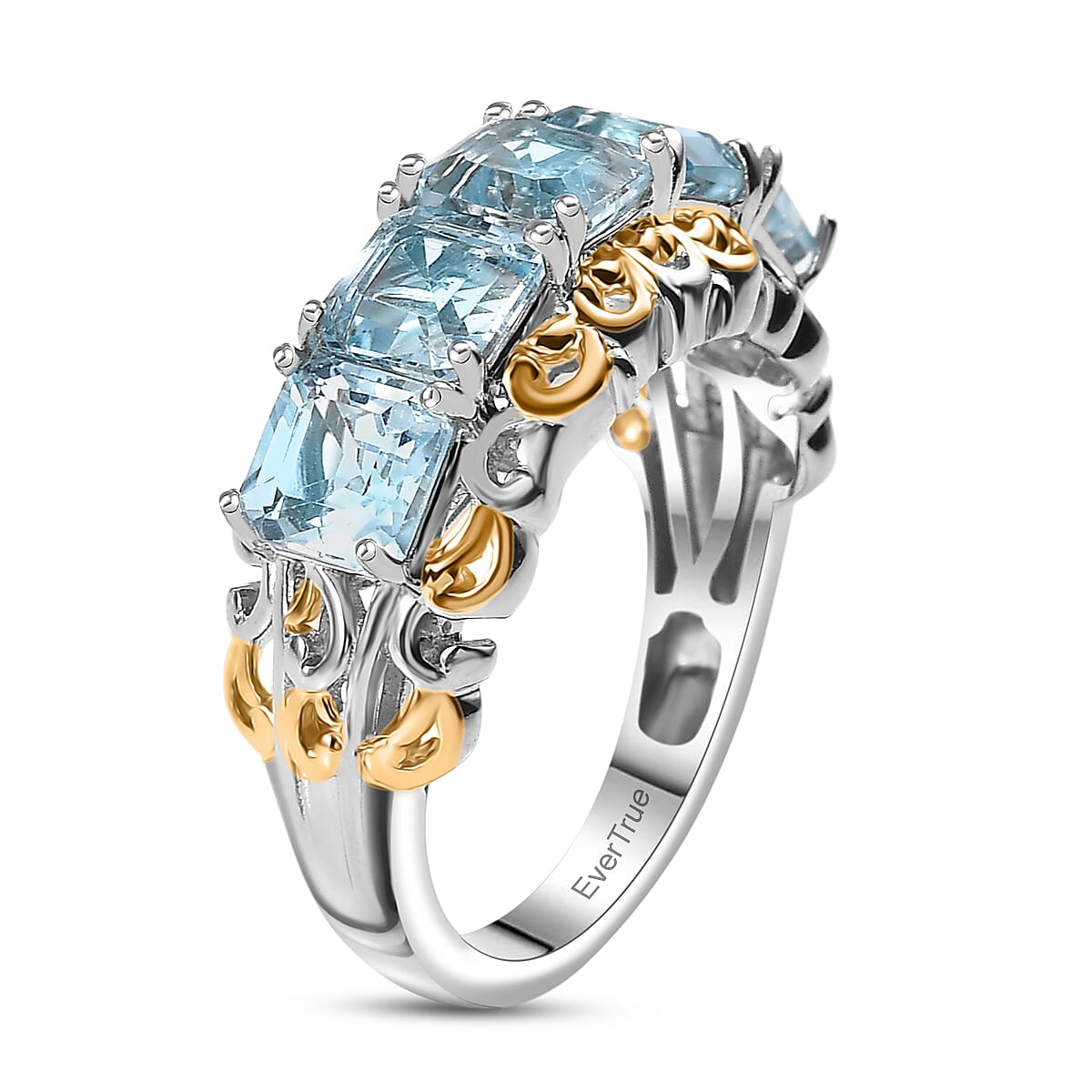 EverTrue Sky Blue Topaz 4.10 ctw Ring in 18K YG Plated and Platinum Bond (Size 8.0) image number 3