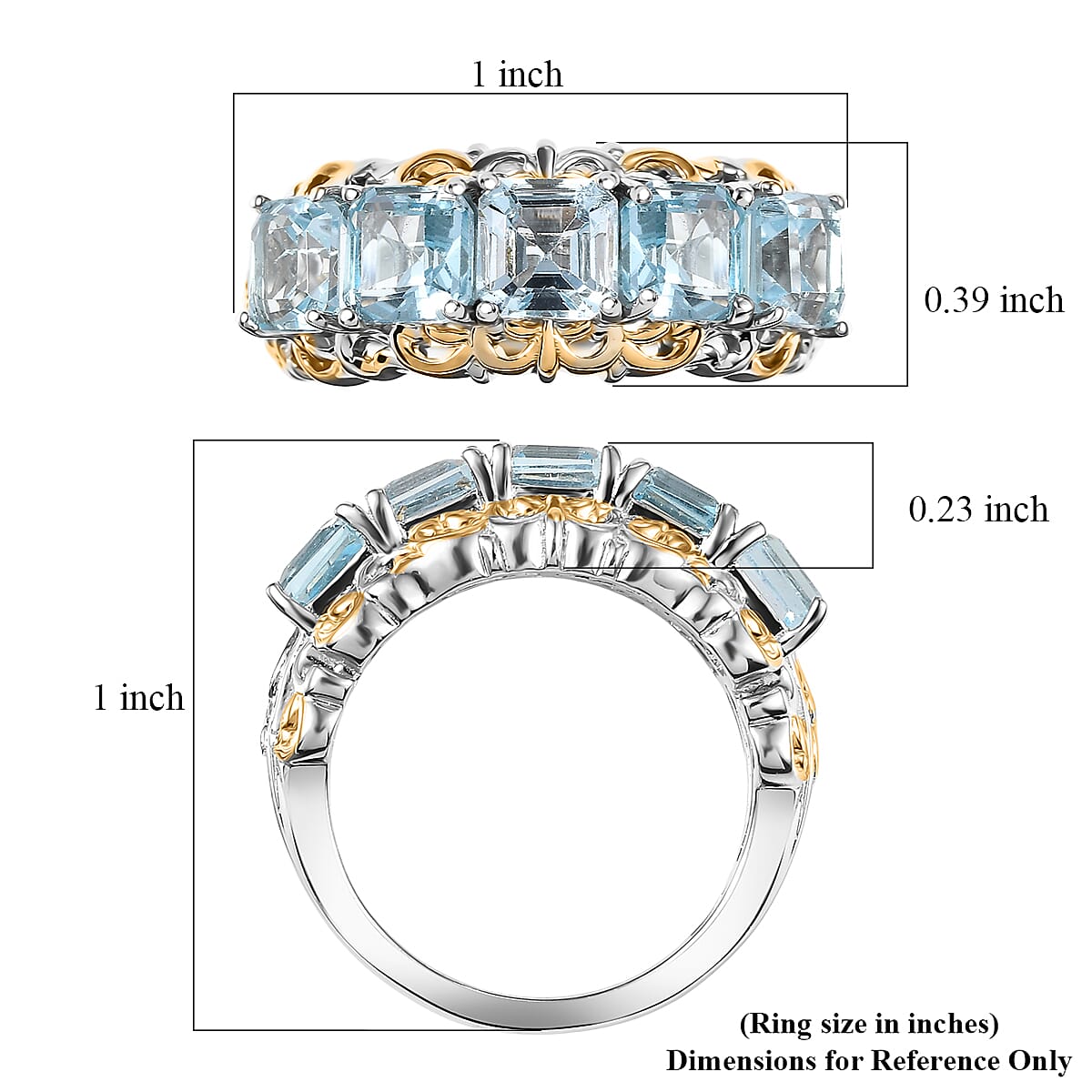EverTrue Sky Blue Topaz 4.10 ctw Ring in 18K YG Plated and Platinum Bond (Size 8.0) image number 5