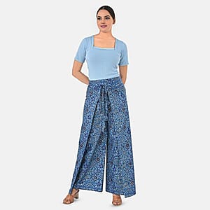 Blue Mandala Printed Boho Wrap Pants - One Size Fits Most