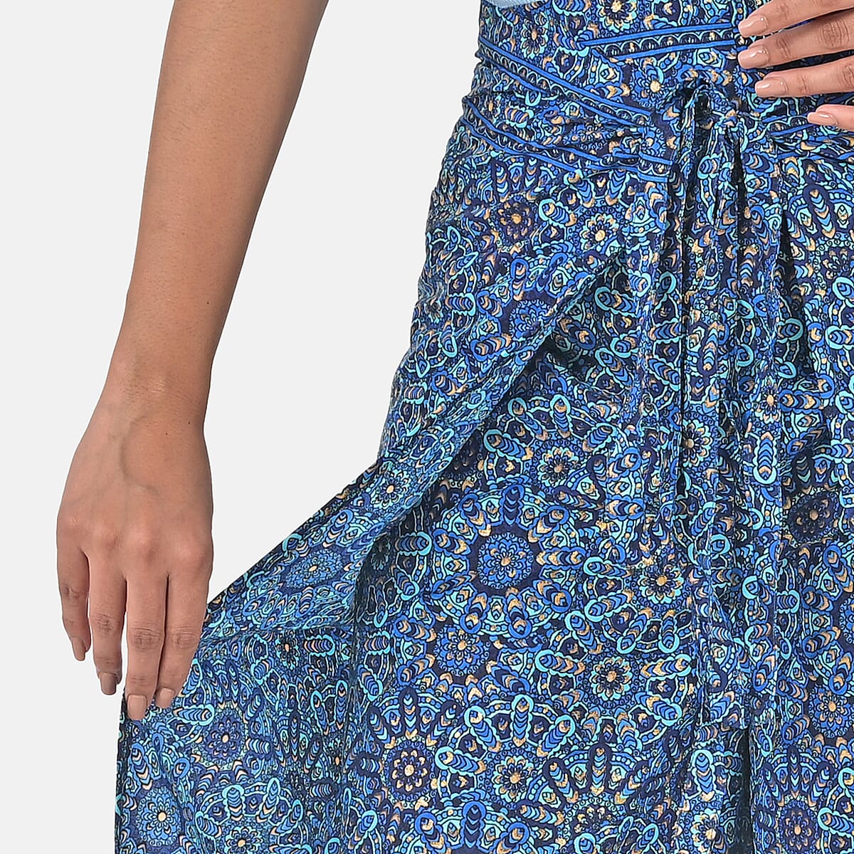 Blue Mandala Printed Boho Wrap Pants - One Size Fits Most image number 6
