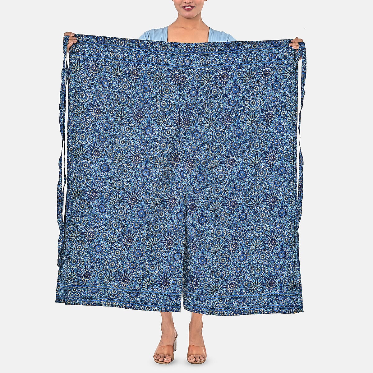Blue Mandala Printed Boho Wrap Pants - One Size Fits Most image number 9