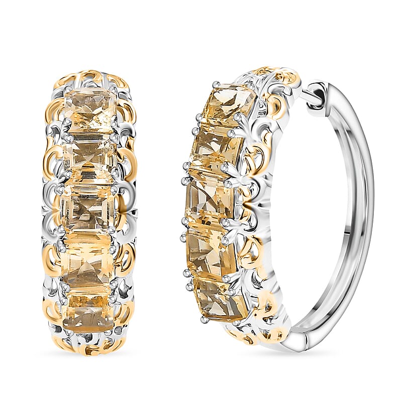 EverTrue Brazilian Citrine 3.70 ctw Art Nouveau Hoop Earrings in 18K YG Plated and Platinum Bond