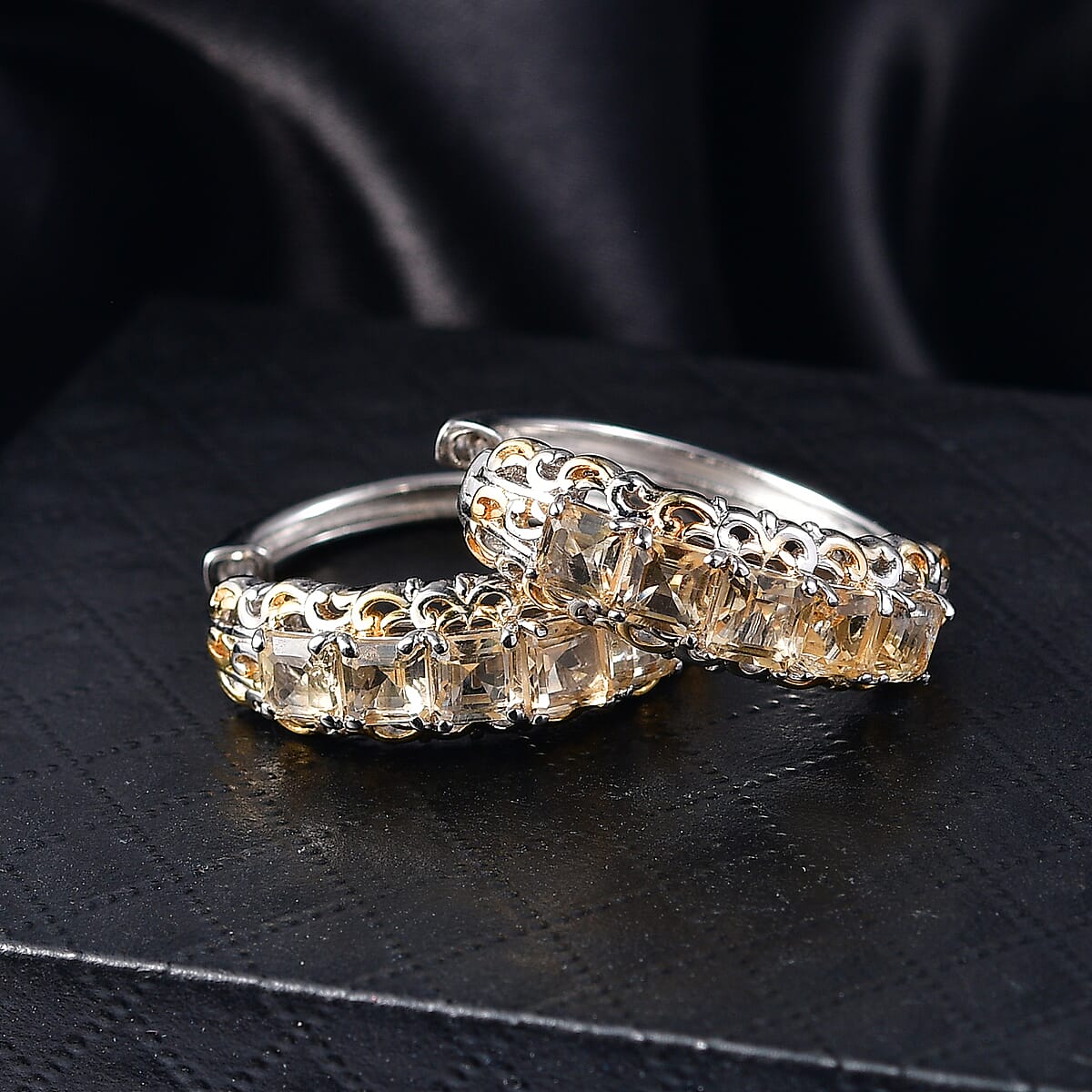 EverTrue Brazilian Citrine 3.70 ctw Hoop Earrings in 18K YG Plated and Platinum Bond image number 1