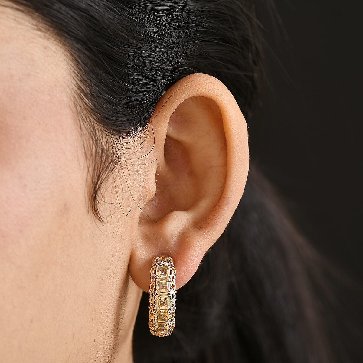 EverTrue Brazilian Citrine 3.70 ctw Hoop Earrings in 18K YG Plated and Platinum Bond image number 2
