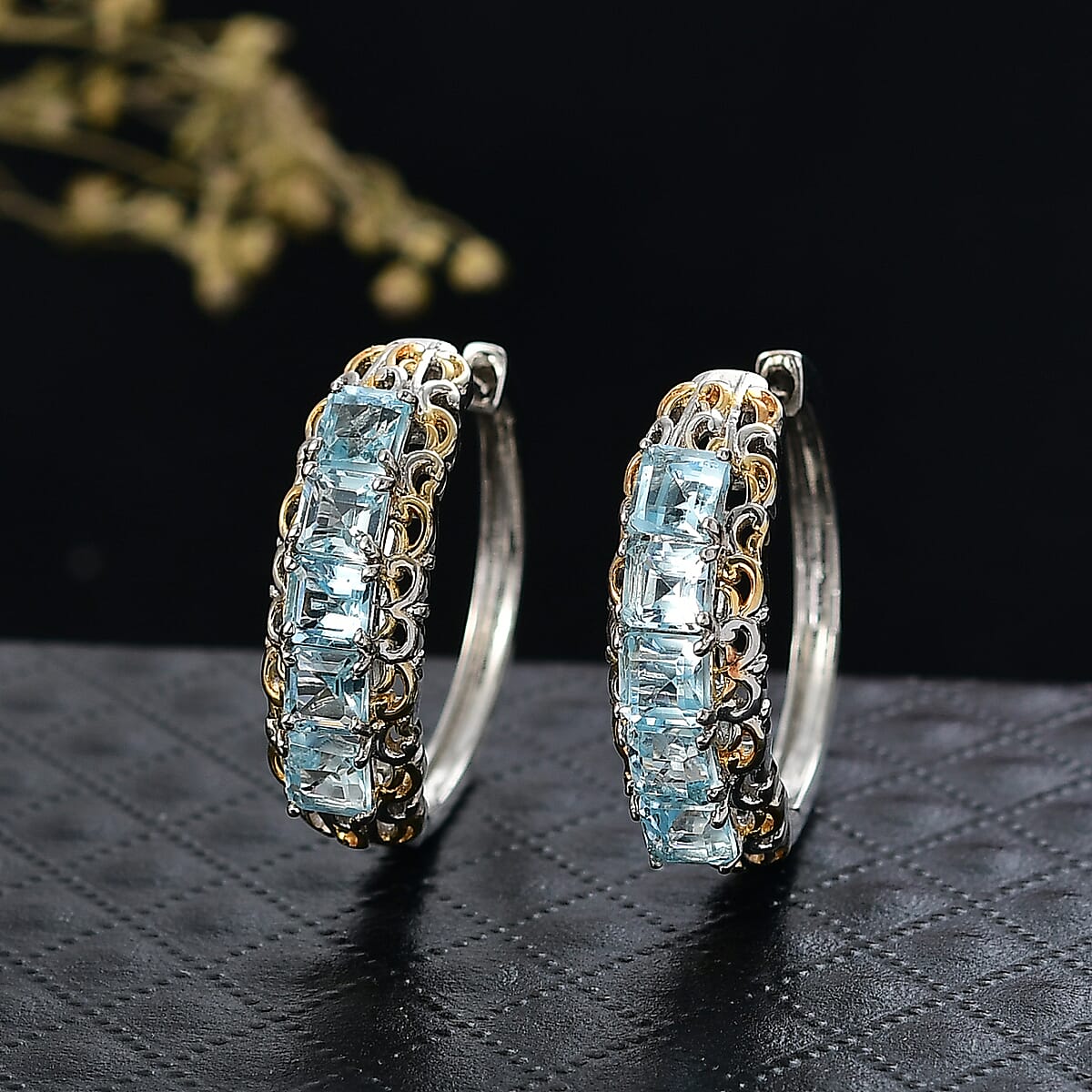 Doorbuster EverTrue Sky Blue Topaz 4.70 ctw Earrings in 18K YG Plated and Platinum Bond image number 1