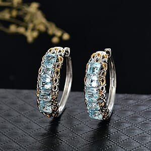 EverTrue Sky Blue Topaz 4.70 ctw Art Nouveau Hoop Earrings in 18K YG Plated and Platinum Bond