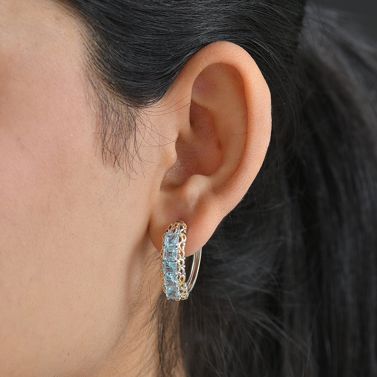 Doorbuster EverTrue Sky Blue Topaz 4.70 ctw Earrings in 18K YG Plated and Platinum Bond image number 2