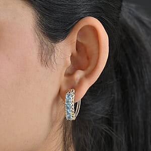 EverTrue Sky Blue Topaz 4.70 ctw Art Nouveau Hoop Earrings in 18K YG Plated and Platinum Bond
