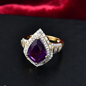 D'Joy AAA Lusaka Amethyst and Moissanite 6.10 ctw Shield Ring in 18K Vermeil Yellow Gold Over Sterling Silver (Size 10.0)