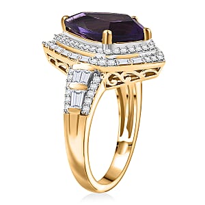 D'Joy AAA Lusaka Amethyst and Moissanite 6.10 ctw Shield Ring in 18K Vermeil Yellow Gold Over Sterling Silver (Size 10.0)
