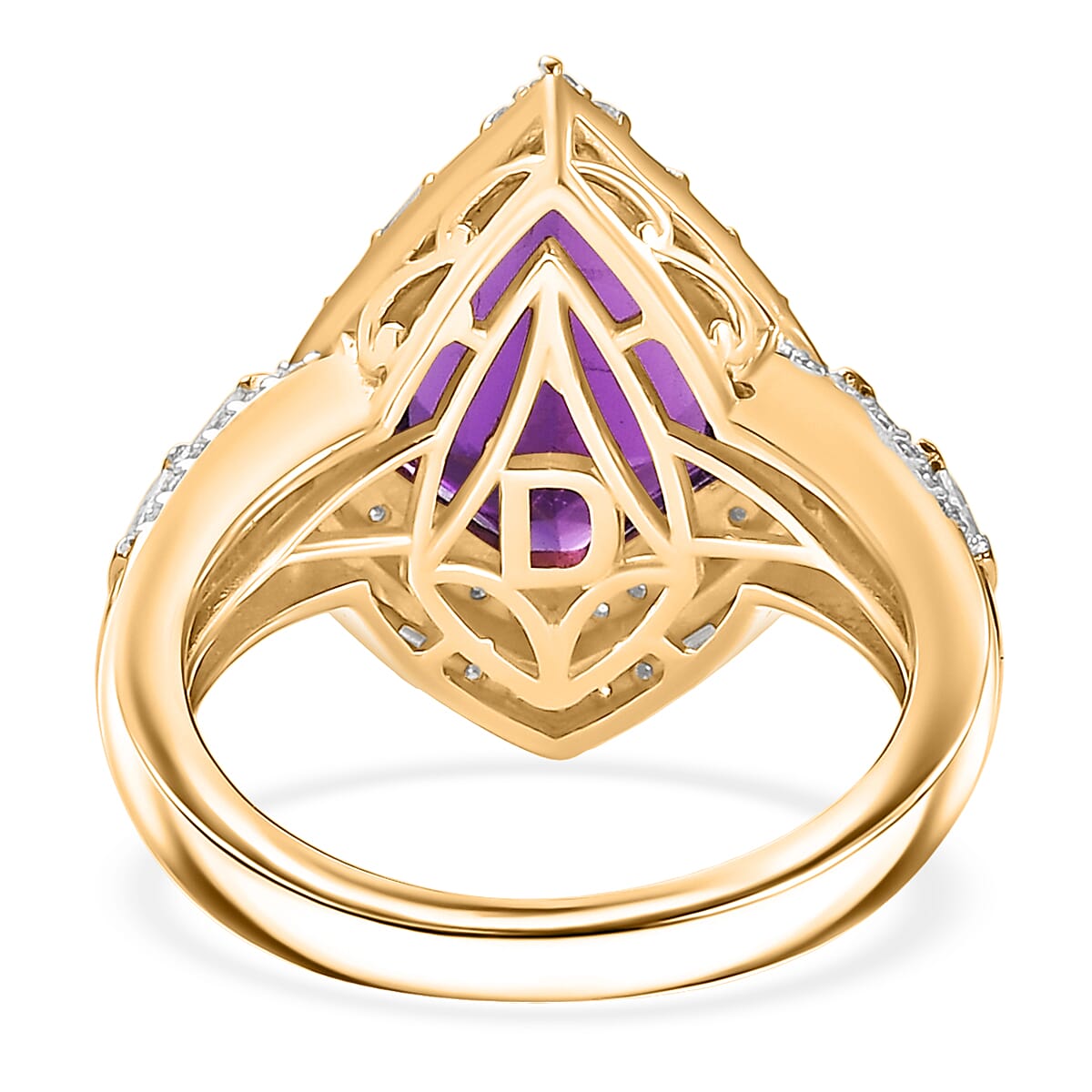 D'Joy AAA Lusaka Amethyst and Moissanite 6.10 ctw Shield Ring in 18K Vermeil Yellow Gold Over Sterling Silver (Size 10.0) image number 4