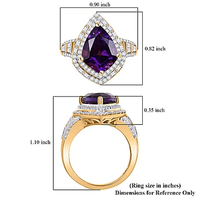 D'Joy AAA Lusaka Amethyst and Moissanite 6.10 ctw Shield Ring in 18K Vermeil Yellow Gold Over Sterling Silver (Size 10.0)