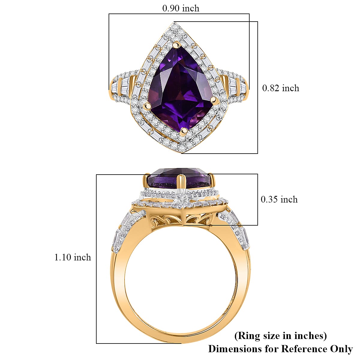 D'Joy AAA Lusaka Amethyst and Moissanite 6.10 ctw Shield Ring in 18K Vermeil Yellow Gold Over Sterling Silver (Size 7.0) image number 5