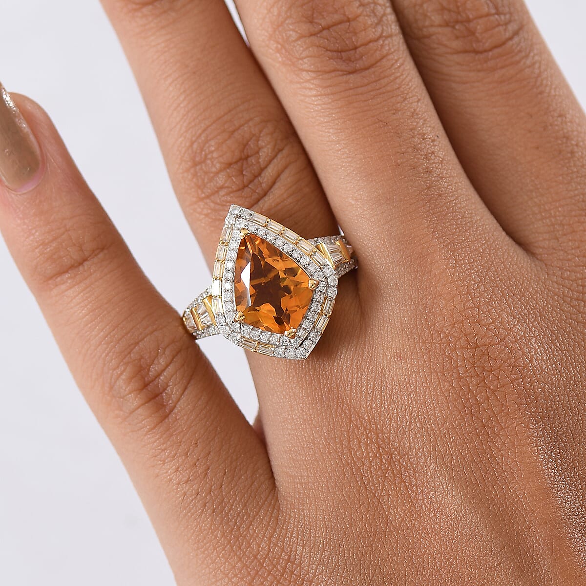 D'Joy Premium Santa Ana Madeira Citrine and Multi Gemstone 5.50 ctw Shield Ring in 18K Vermeil Yellow Gold Over Sterling Silver (Size 7.0) image number 2
