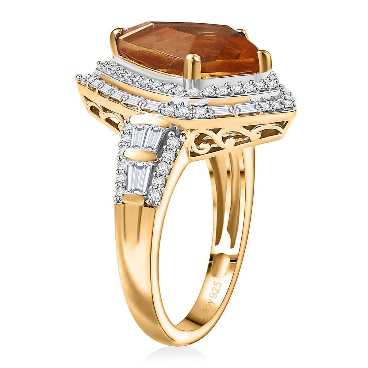D'Joy Premium Santa Ana Madeira Citrine and Multi Gemstone 5.50 ctw Shield Ring in 18K Vermeil Yellow Gold Over Sterling Silver (Size 7.0) image number 3