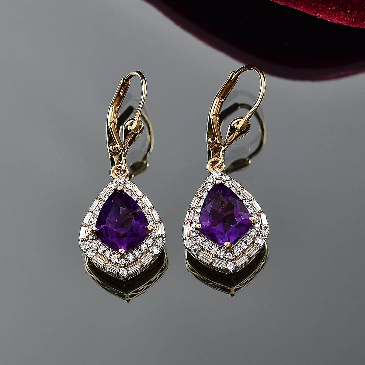 Epic Deal D'Joy AAA Lusaka Amethyst and Moissanite 6.10 ctw Shield Earrings in 18K Vermeil Yellow Gold Over Sterling Silver image number 1