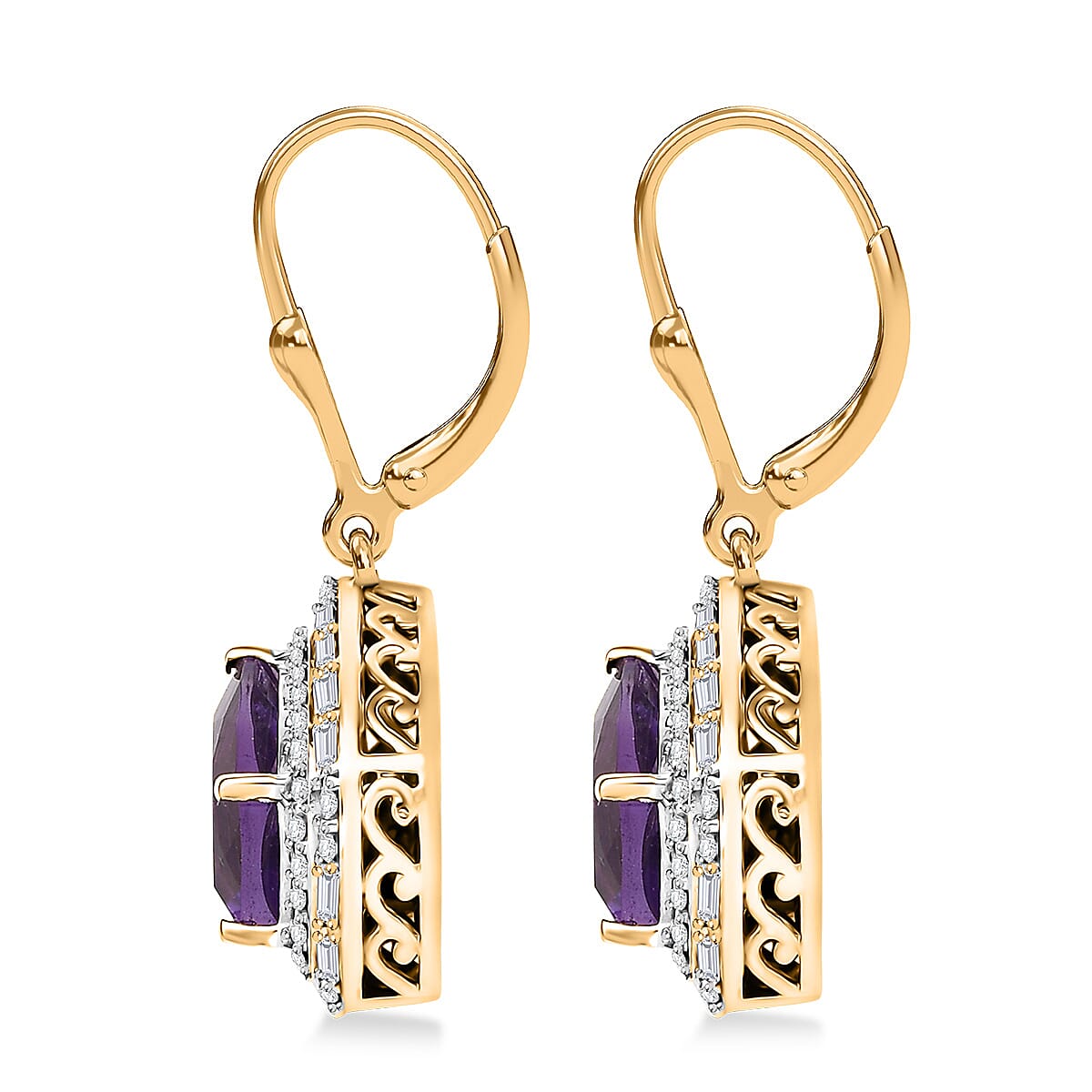 Epic Deal D'Joy AAA Lusaka Amethyst and Moissanite 6.10 ctw Shield Earrings in 18K Vermeil Yellow Gold Over Sterling Silver image number 3