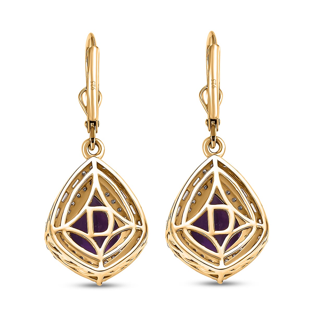 Epic Deal D'Joy AAA Lusaka Amethyst and Moissanite 6.10 ctw Shield Earrings in 18K Vermeil Yellow Gold Over Sterling Silver