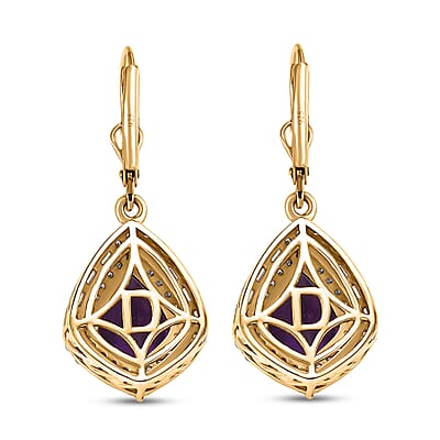 D'Joy AAA Lusaka Amethyst and Moissanite 6.10 ctw Shield Earrings in 18K Vermeil Yellow Gold Over Sterling Silver