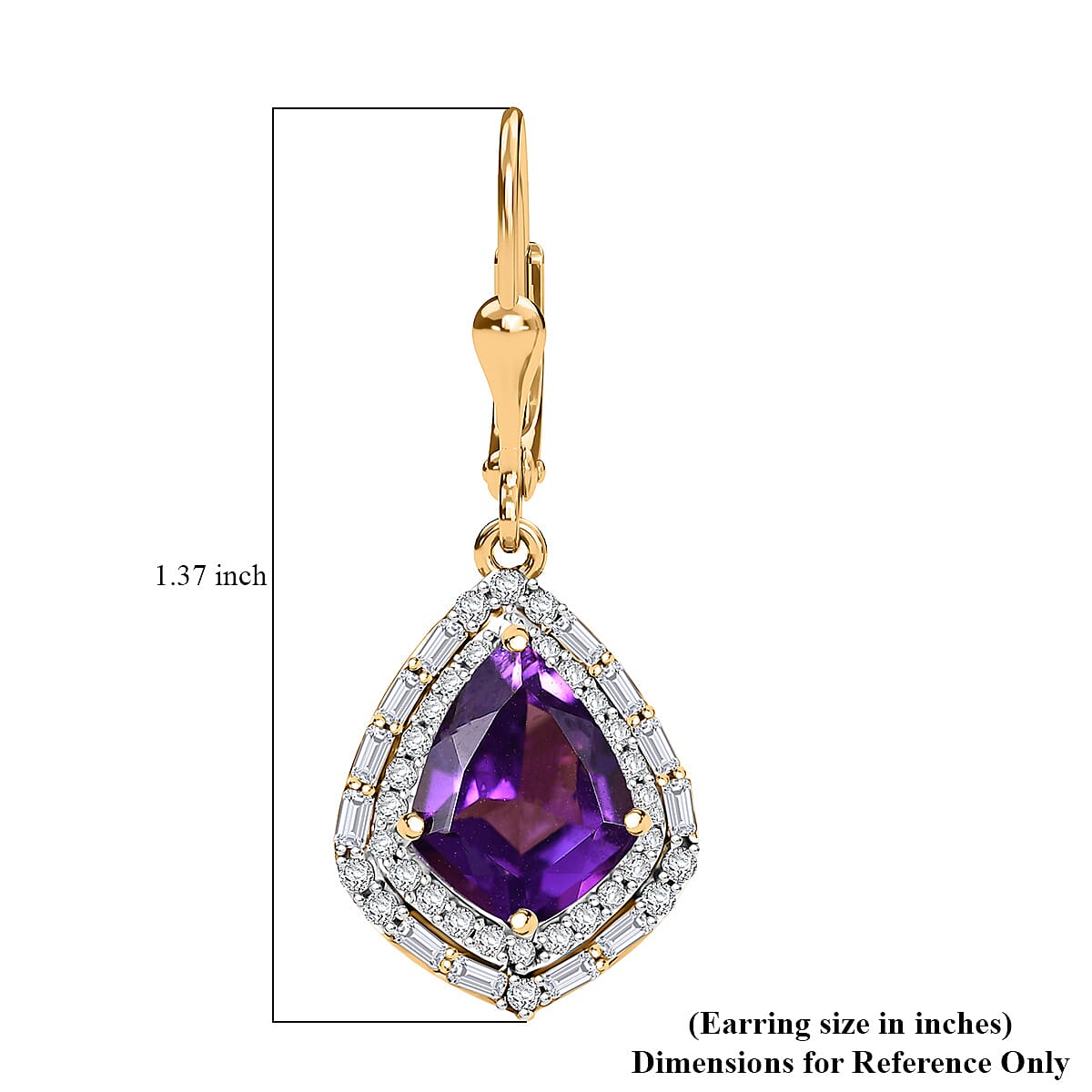 Epic Deal D'Joy AAA Lusaka Amethyst and Moissanite 6.10 ctw Shield Earrings in 18K Vermeil Yellow Gold Over Sterling Silver image number 5
