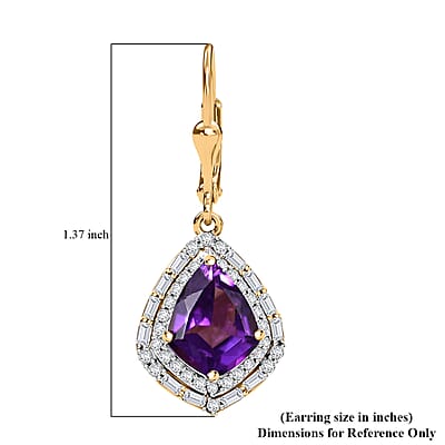 D'Joy AAA Lusaka Amethyst and Moissanite 6.10 ctw Shield Earrings in 18K Vermeil Yellow Gold Over Sterling Silver