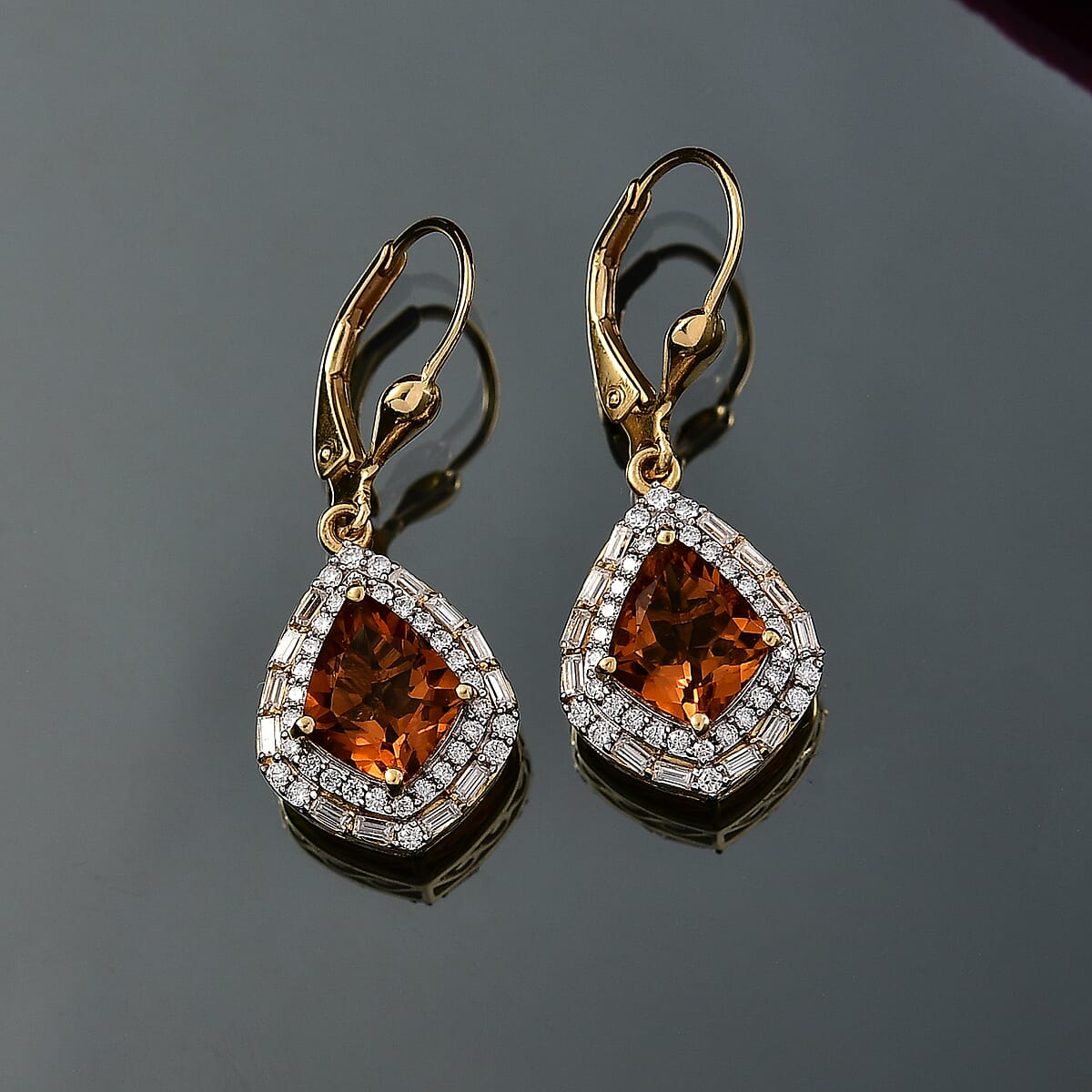 Epic Deal D'Joy Premium Santa Ana Madeira Citrine and Moissanite 3.80 ctw Shield Earrings in 18K Vermeil Yellow Gold Over Sterling Silver image number 1