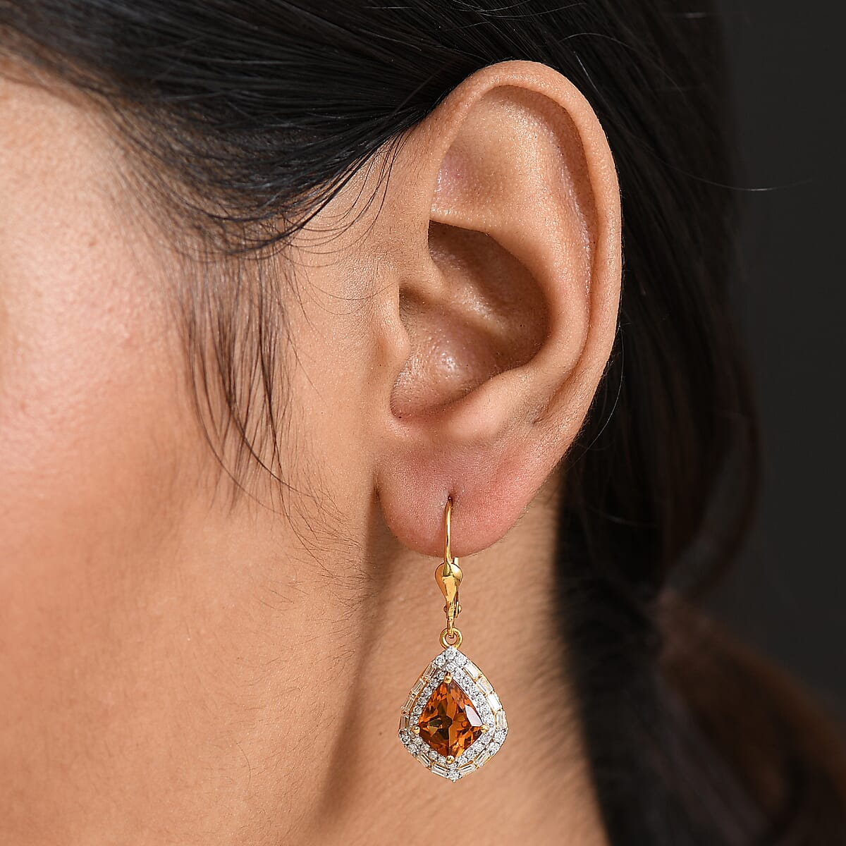 Epic Deal D'Joy Premium Santa Ana Madeira Citrine and Moissanite 3.80 ctw Shield Earrings in 18K Vermeil Yellow Gold Over Sterling Silver image number 2