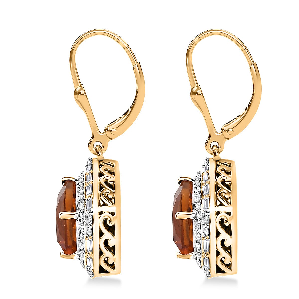 Epic Deal D'Joy Premium Santa Ana Madeira Citrine and Moissanite 3.80 ctw Shield Earrings in 18K Vermeil Yellow Gold Over Sterling Silver image number 3