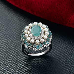 D'Joy Premium Grandidierite and Multi Gemstone 3.80 ctw Art Deco Ring in Rhodium Over Sterling Silver (Size 6.0)