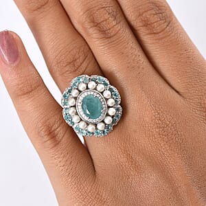 D'Joy Premium Grandidierite and Multi Gemstone 3.80 ctw Art Deco Ring in Rhodium Over Sterling Silver (Size 6.0)