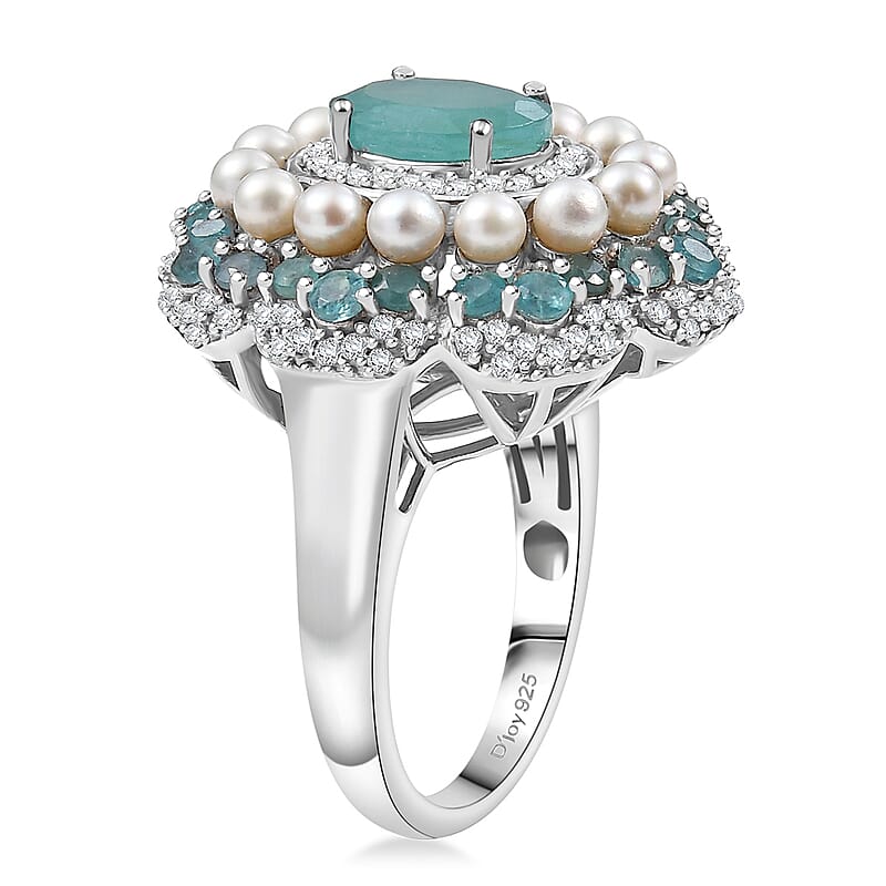 D'Joy Premium Grandidierite and Multi Gemstone 3.80 ctw Art Deco Ring in Rhodium Over Sterling Silver (Size 6.0)