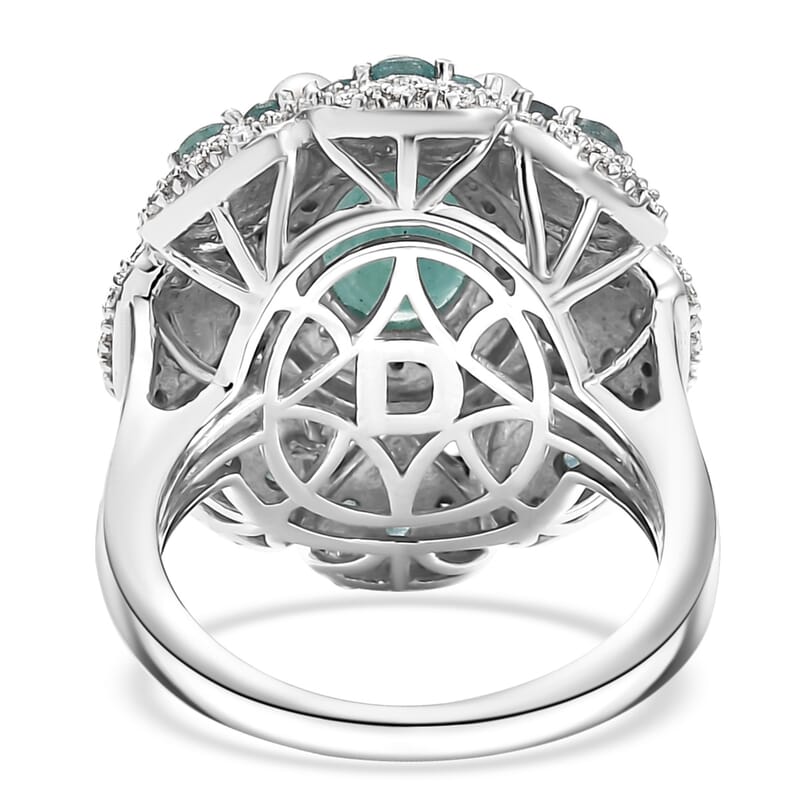 D'Joy Premium Grandidierite and Multi Gemstone 3.80 ctw Art Deco Ring in Rhodium Over Sterling Silver (Size 6.0)