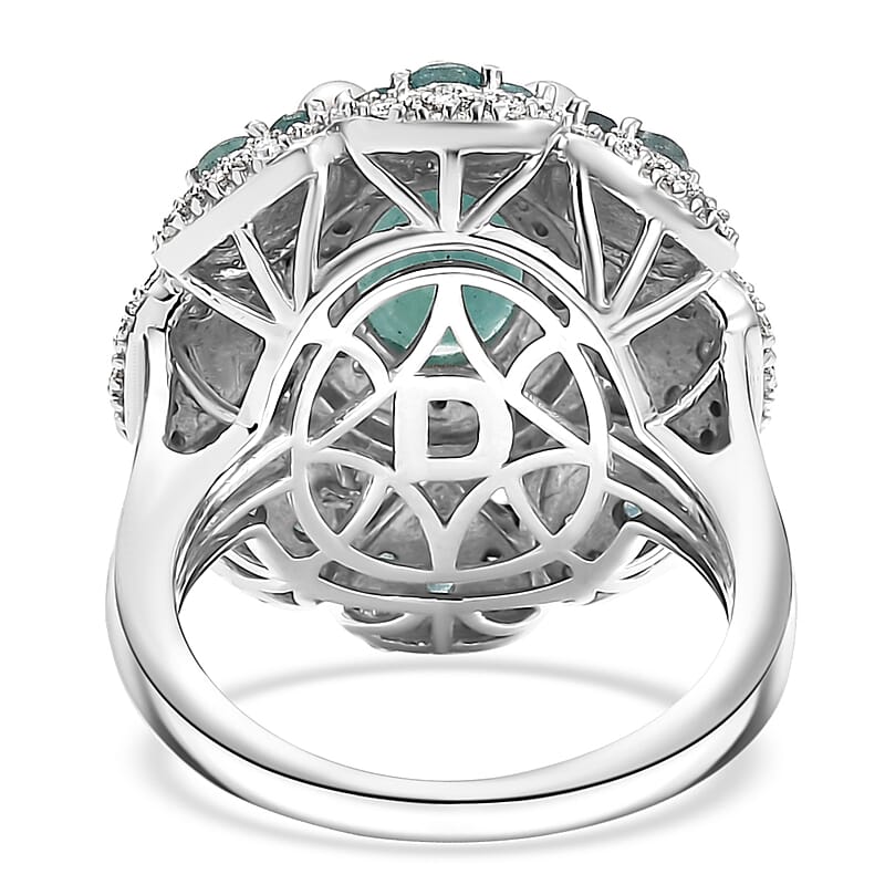 D'Joy Premium Grandidierite and Multi Gemstone 3.80 ctw Art Deco Ring in Rhodium Over Sterling Silver (Size 6.0)