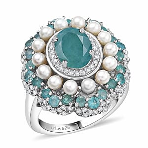 D'Joy Premium Grandidierite and Multi Gemstone 3.80 ctw Ring in Rhodium Over Sterling Silver (Size 7.0)
