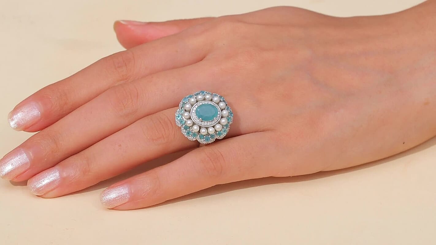 D'Joy Premium Grandidierite, Multi Gemstone Ring in Rhodium Over Sterling Silver (Size 6.0) 3.50 ctw