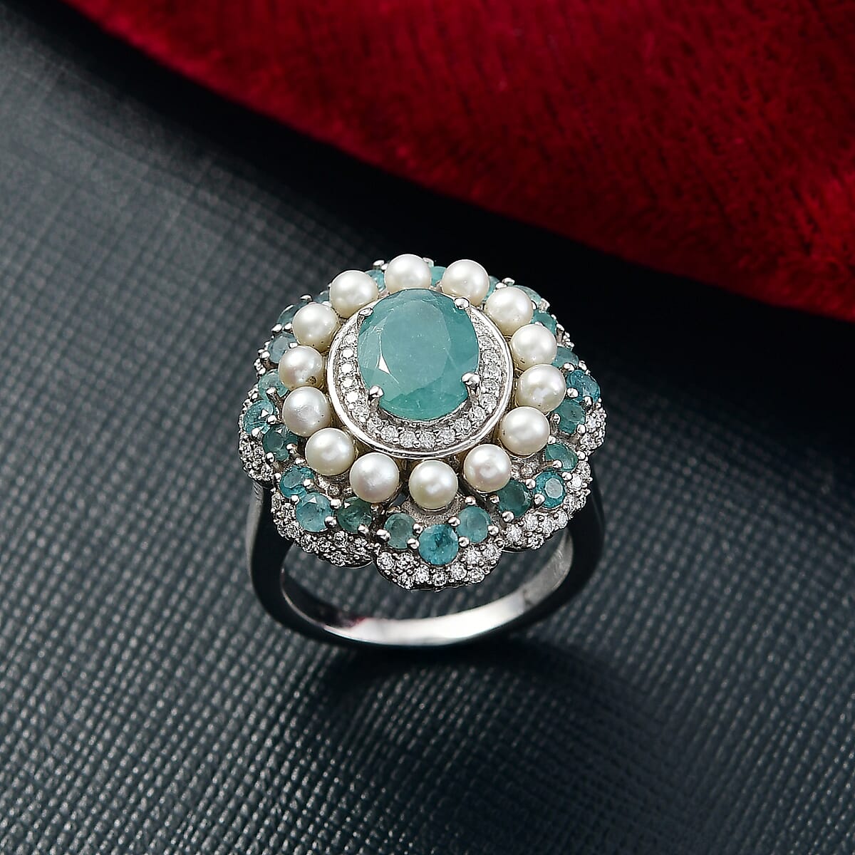 D'Joy Premium Grandidierite and Multi Gemstone 3.80 ctw Ring in Rhodium Over Sterling Silver (Size 7.0) image number 1