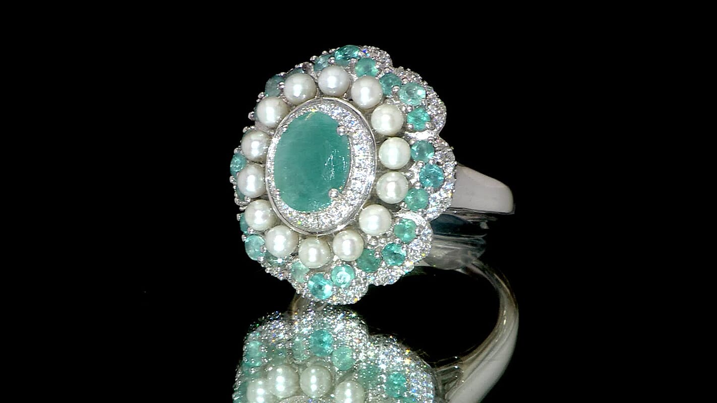 D'Joy Premium Grandidierite, Multi Gemstone Ring in Rhodium Over Sterling Silver (Size 6.0) 3.50 ctw
