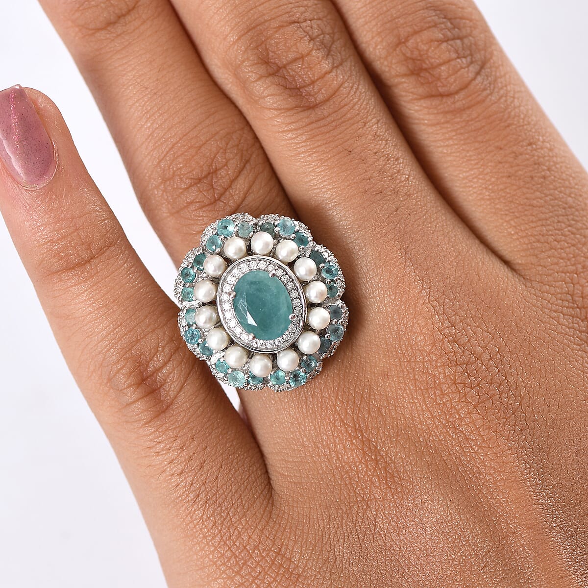 D'Joy Premium Grandidierite and Multi Gemstone 3.80 ctw Ring in Rhodium Over Sterling Silver (Size 7.0) image number 2