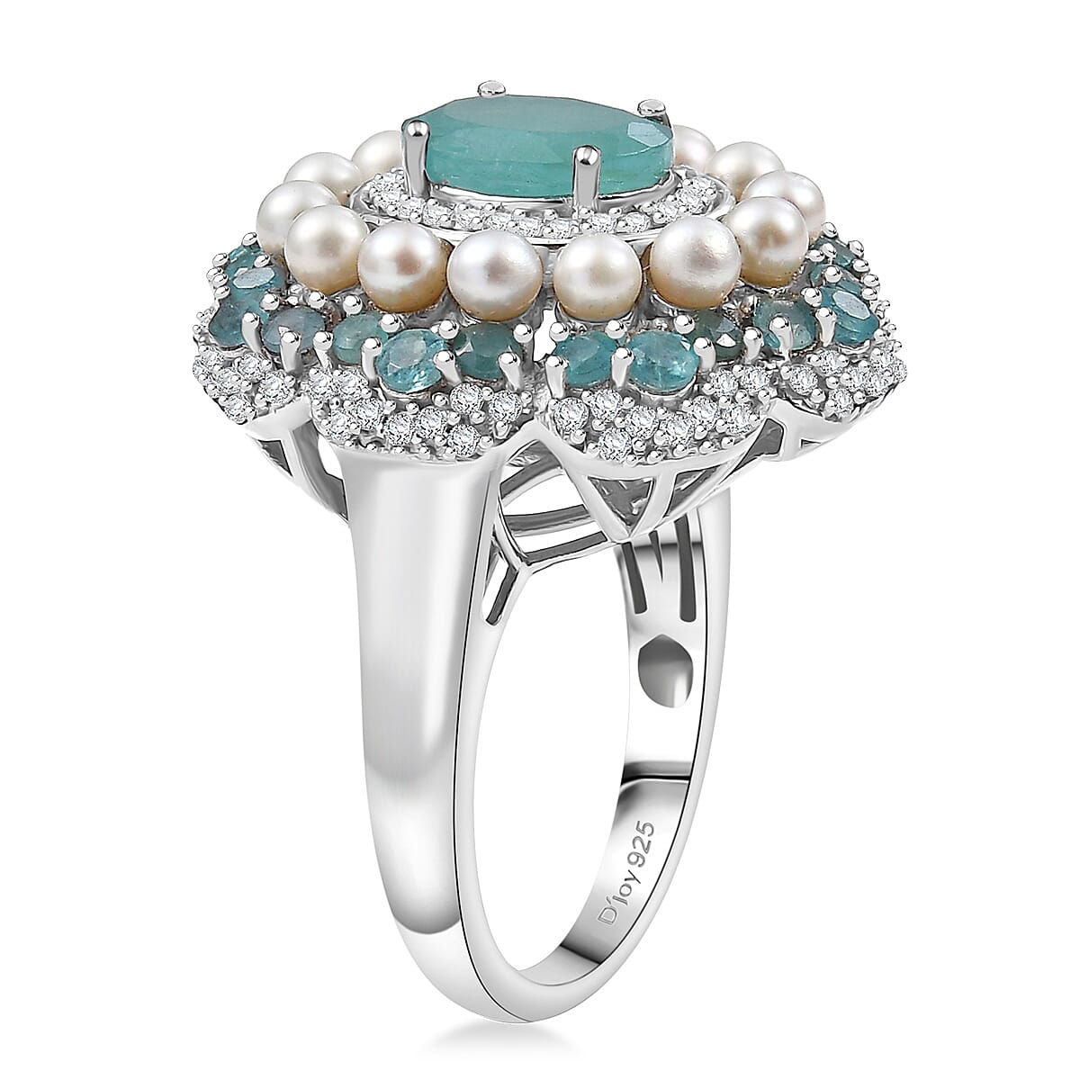 D'Joy Premium Grandidierite and Multi Gemstone 3.80 ctw Ring in Rhodium Over Sterling Silver (Size 7.0) image number 3