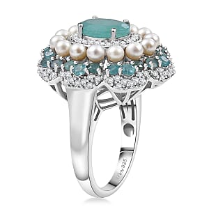 D'Joy Premium Grandidierite and Multi Gemstone 3.80 ctw Art Deco Ring in Rhodium Over Sterling Silver (Size 7.0)