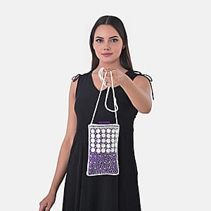 TAMSY Purple Genuine Leather Bead Work Dupion Silk Crossbody Bag